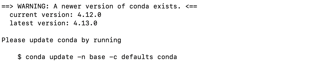 Instructions to update conda itself.