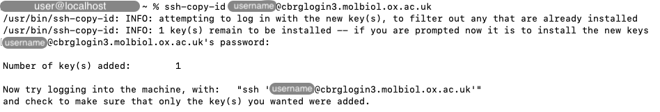 Copying the public SSH key to the CCB cluster.