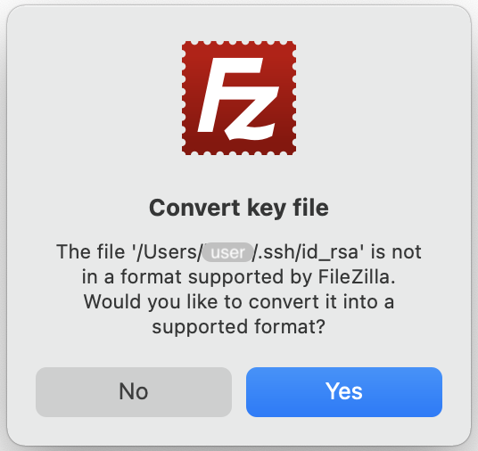 Prompt to convert the private key file.