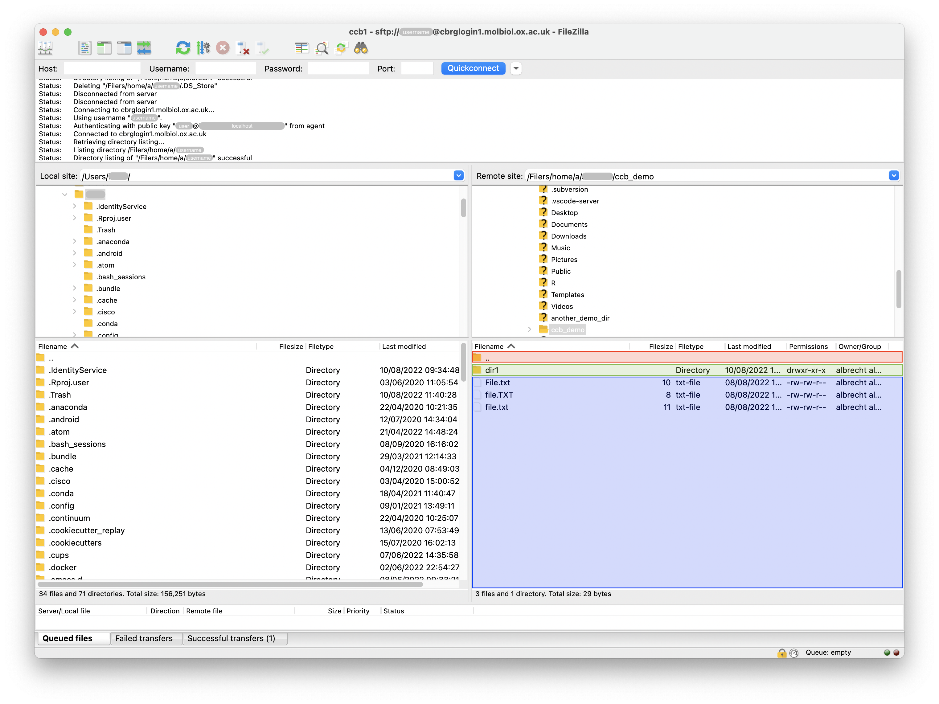 Example view of the FileZilla Client (main window).