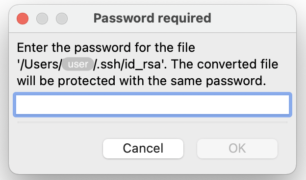 Prompt to type the optional passphrase.