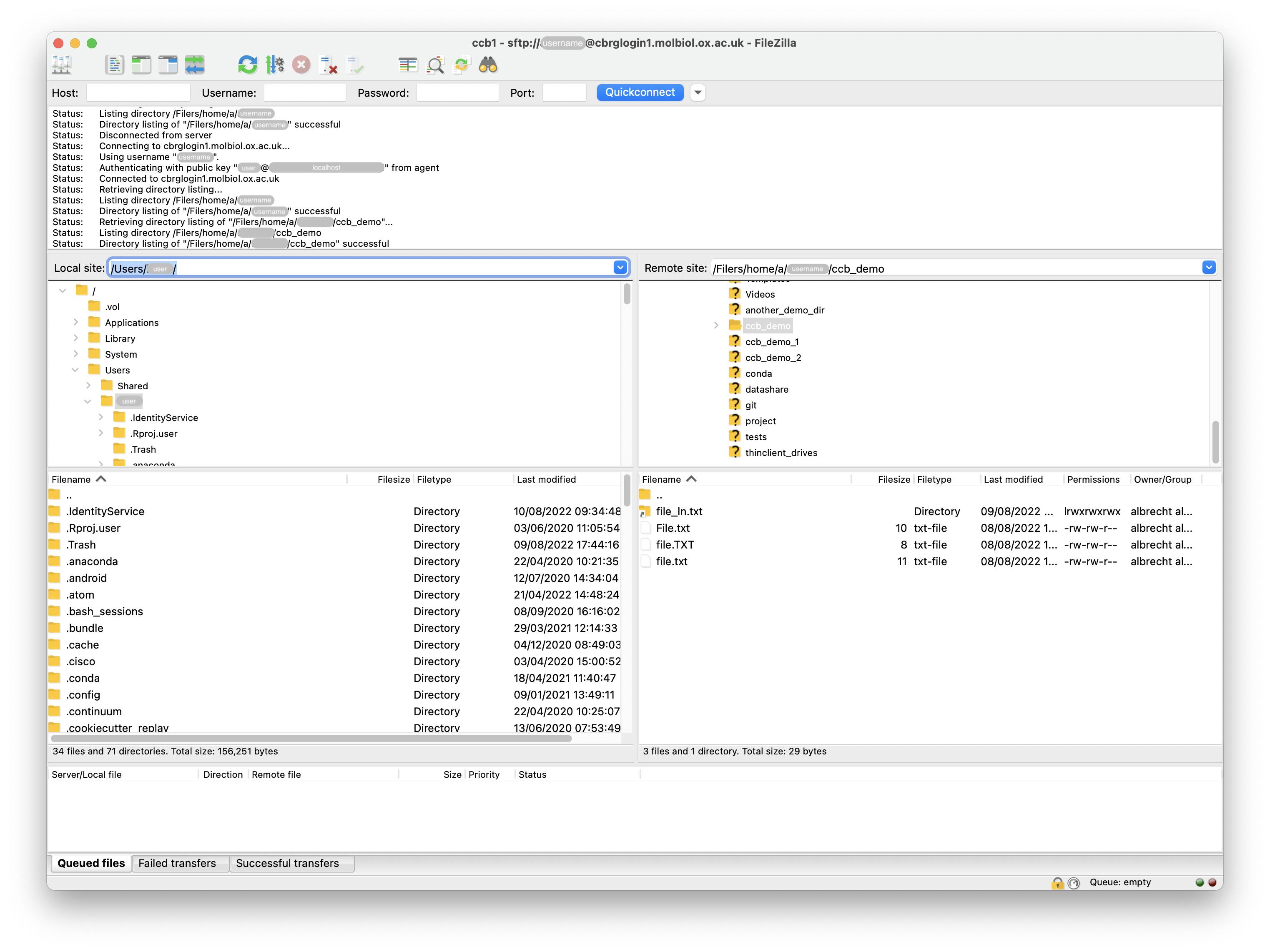 Example view of the FileZilla Client (main window).