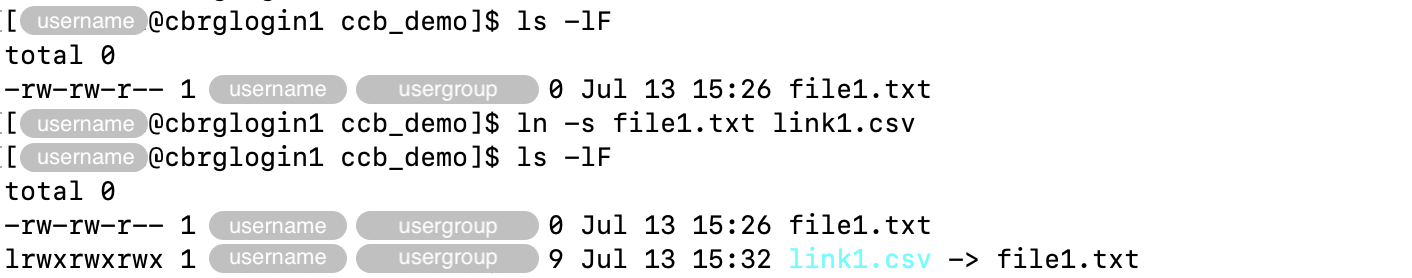 Creating a soft link to a file using the &rsquo;ln&rsquo; command.