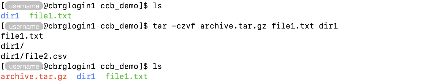 Archiving files and directories using the &rsquo;tar&rsquo; command.