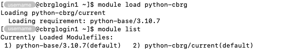 Load the &lsquo;python-cbrg&rsquo; module.