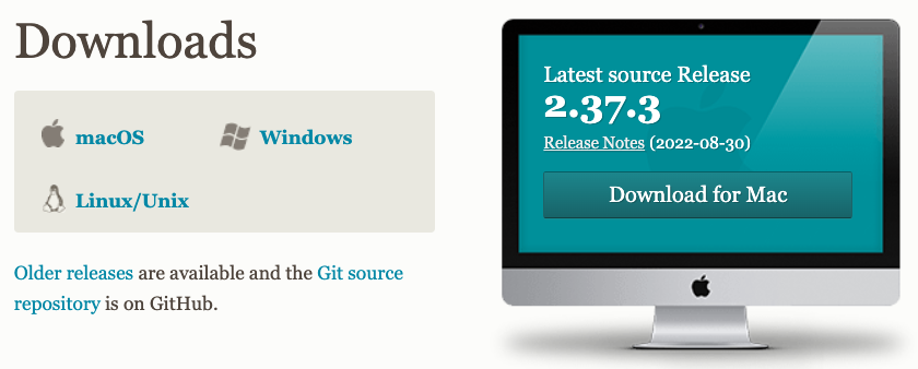 Downloads page for the git-scm website.