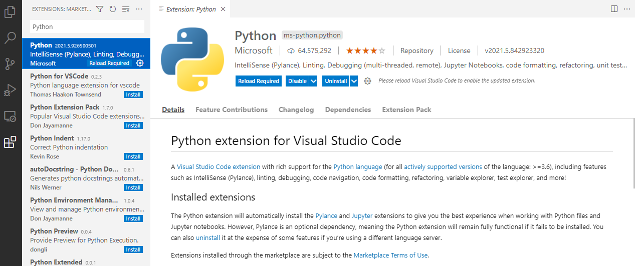 Install the &lsquo;Python&rsquo; extension.